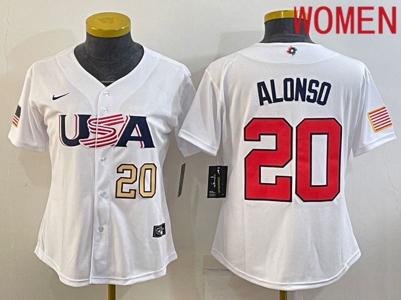 Women 2023 World Cub USA #20 Alonso White Nike MLB Jersey5